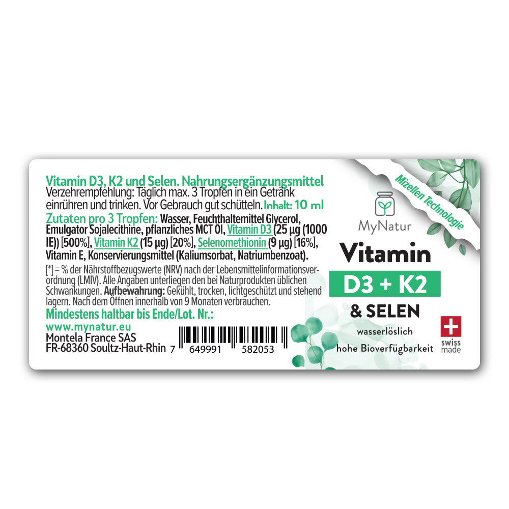 MyNatur Vitamin D3 K2 und Selen Mizellen Technologie Hohe Bioverfügbarkeit