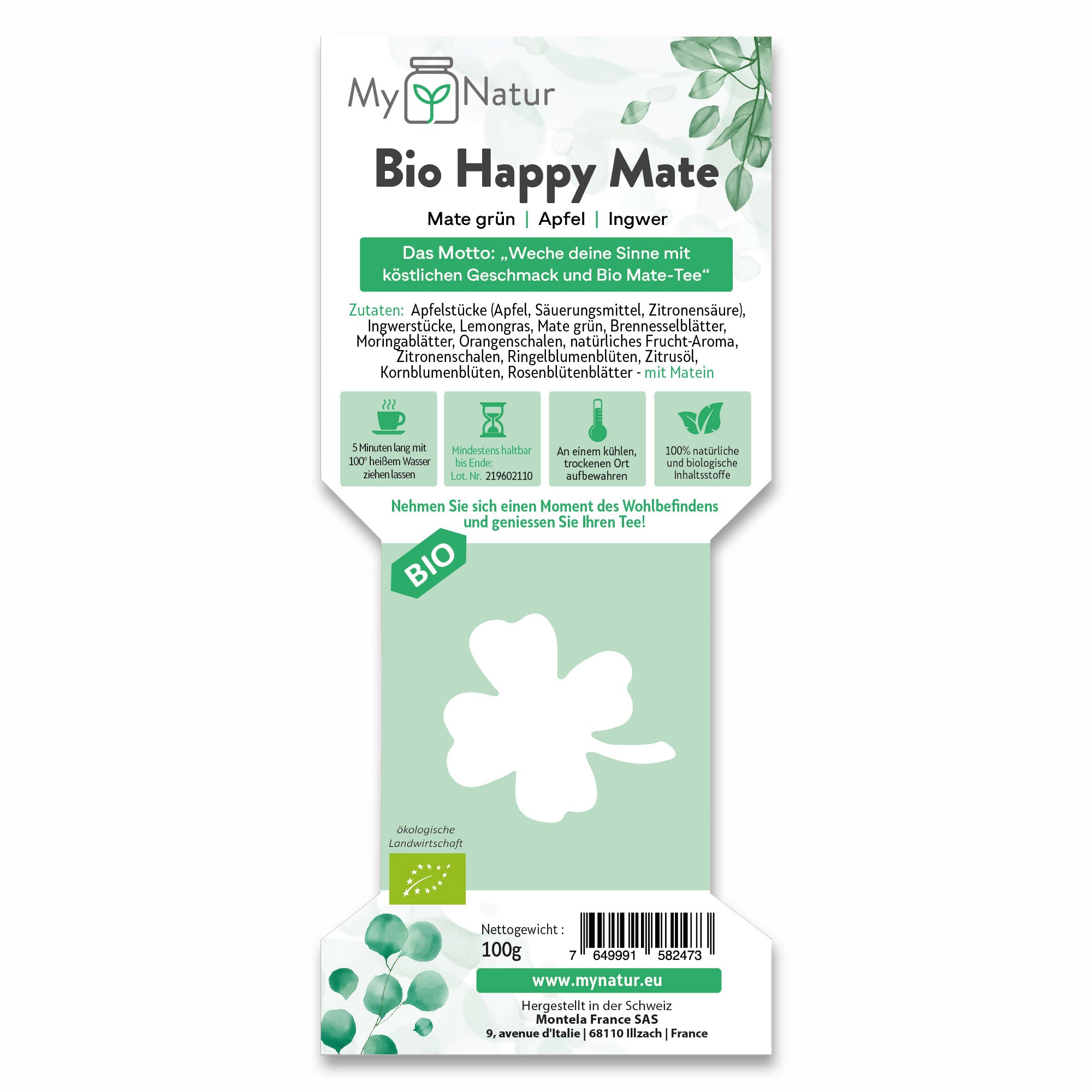 Bio Happy Mate Tee MyNatur Etiketten Mate grün Apfel Ingwer