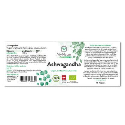 MyNatur Ashwagandha Kapseln pure Bio Etikette