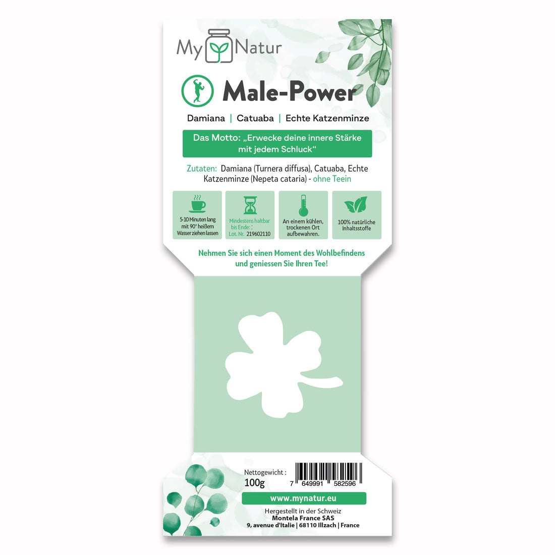 Male Power Tee MyNatur Damiana Catuaba Echte Katzenminze Etikette