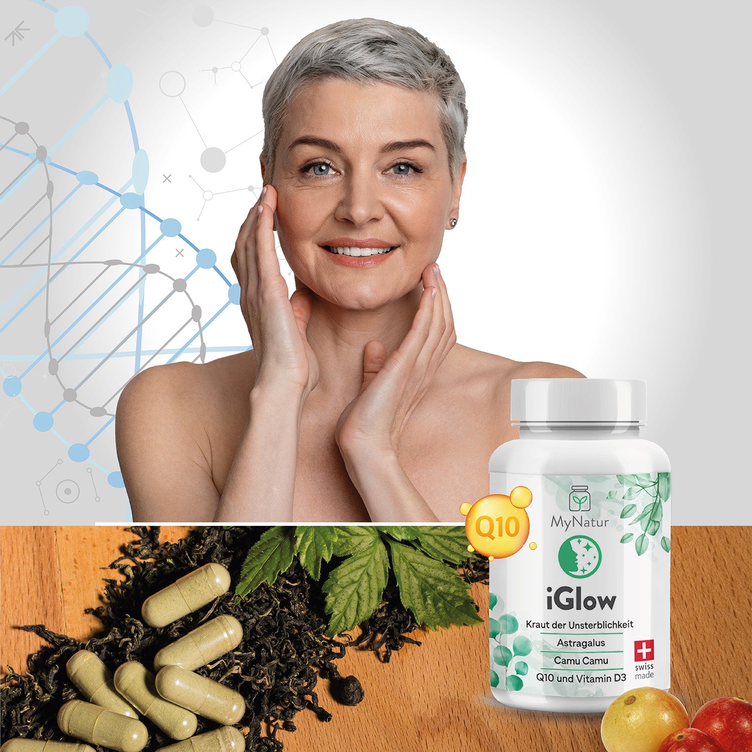 iGlow Anti-Aging Kapseln MyNatur mit Jiaogulan Astragalus Camu Camu Coenzym Q10 Vitamin D3