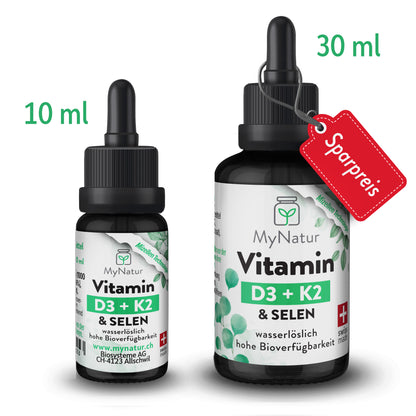 MyNatur Vitamin D3 K2 und Selen 10ml und 30ml (Sparpreis) Mizellen Technologie Hohe Bioverfügbarkeit