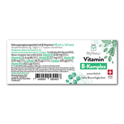 Vitamin B-Komplex B1 B2 B5 B6 D-Biotin Folsäure B12 Mizellen MyNatur Hohe Bioverfügbarkeit
