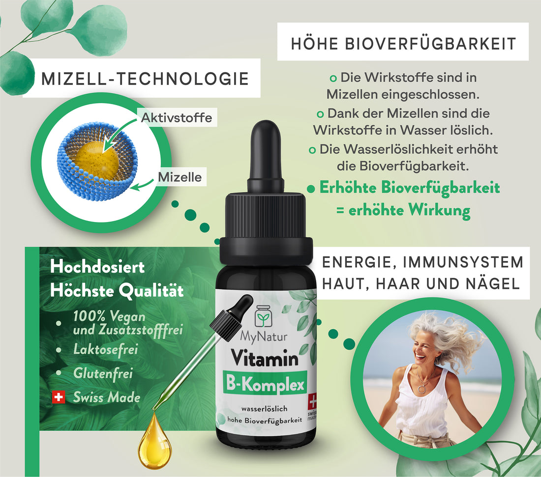 MyNatur Vitamine B-Komplex Vitamin B1 B3 B5 B6 B12 D-Biotin Folsäure Mizellen