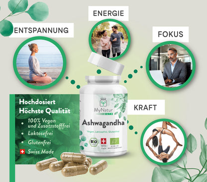 MyNatur Ashwagandha Kapseln pure Biologisch : Fokus, Entspannung, Energie, KRaft